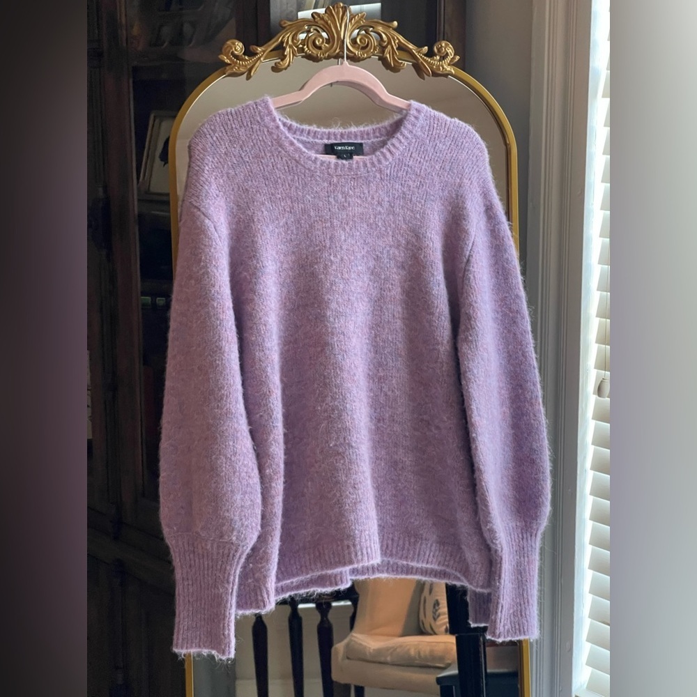 Karen Kane Lavender Purple Fuzzy Boucle Blouson Sleeve Crew Neck Sweater